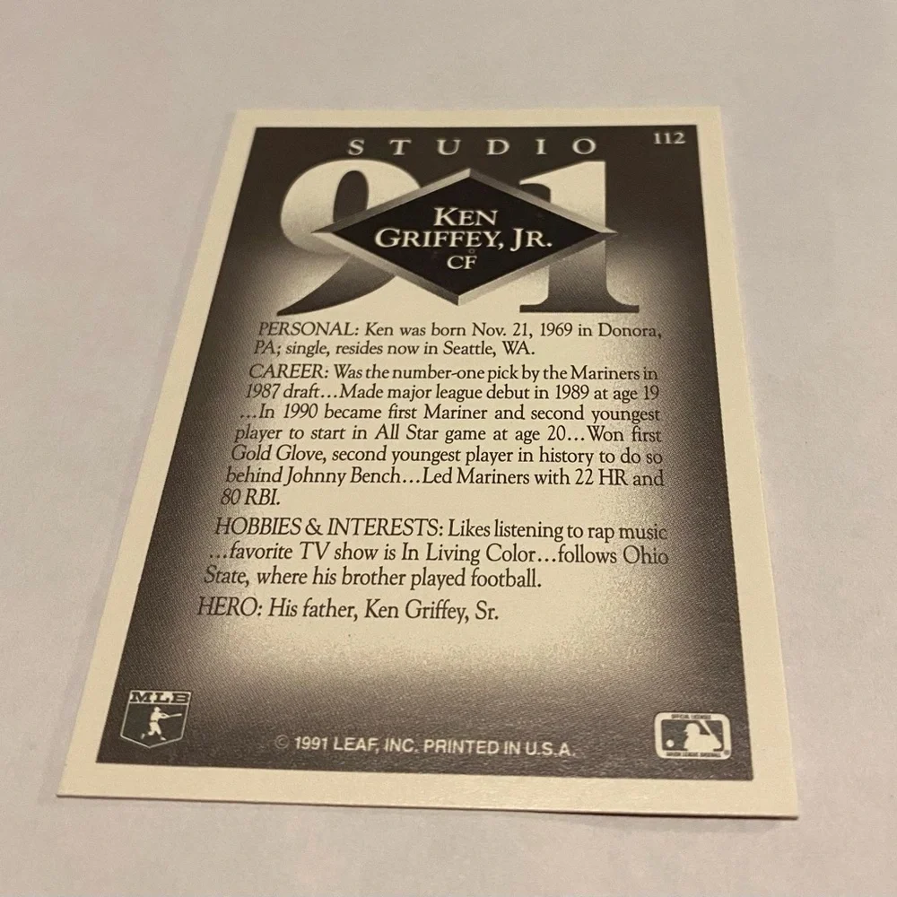 Ken Griffey Jr. 1991 Studio Leaf Baseball Card Vintage Collectible